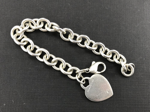 Tiffany & Co Sterling Silver Heart Tag Bracelet 7.75" - Queen May