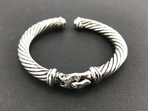 David Yurman Sterling Silver 7mm Diamond Buckle Cable Cuff Bracelet - Queen May