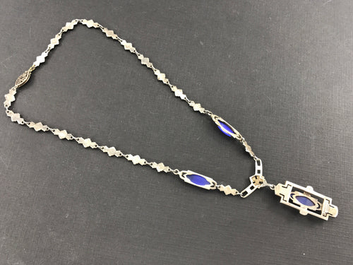 Art Deco Sterling Silver Marcasite Purple Chalcedony Birks Necklace c.1920's - Queen May