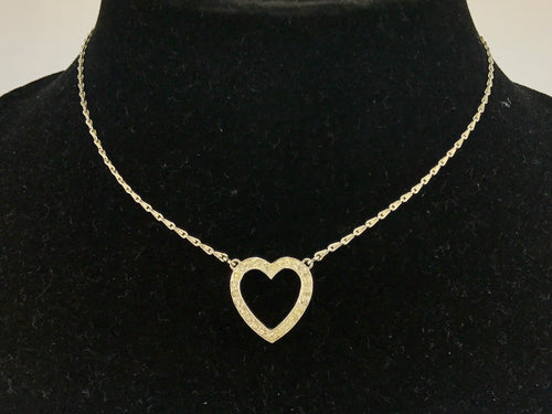 Retro Sterling Silver Rhinestone Open Heart Necklace c.1930's - Queen May