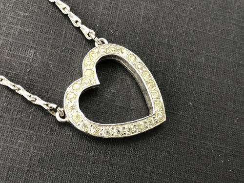 Retro Sterling Silver Rhinestone Open Heart Necklace c.1930's - Queen May