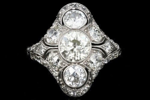 Art Deco Platinum Old European Cut Diamond 3 Stone Cluster Ring C.1920's - Queen May