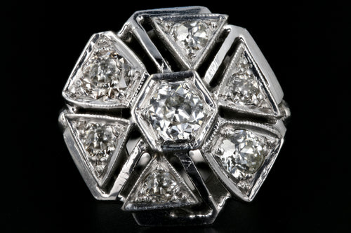 Art Deco 14K White Gold .97 Carat Diamond Cluster Ring - Queen May