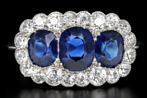 Art Deco Platinum 2.51 Carats Natural No Heat Sapphires and Diamond Ring - Queen May