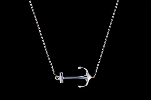 New 14K White Gold Anchor Necklace - Queen May