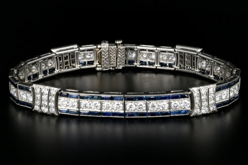 Art Deco Tiffany and Co. Platinum Natural Sapphire and Old European Cut Diamond Bracelet GIA Certified c.1925 - Queen May