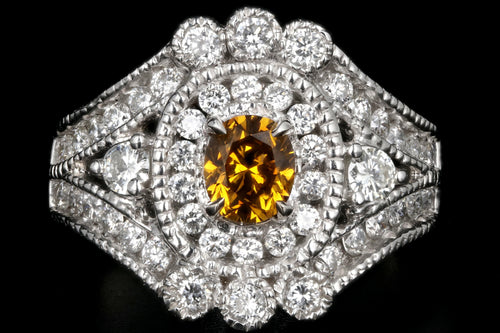 18K White Gold GIA Fancy Deep Orange .65 CT Diamond & White Diamond Cluster Ring - Queen May