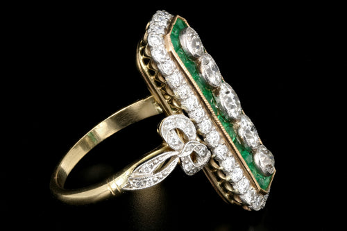Art Nouveau Style Emerald and Diamond Cocktail Ring Size 8 - Queen May