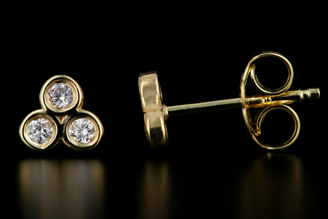 New 14K Yellow Gold Diamond Trinity Stud Earrings - Queen May