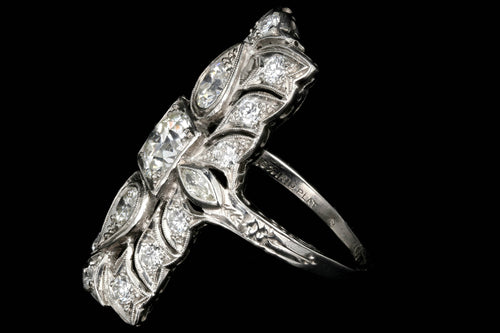 Art Deco Platinum Three Stone Old European Diamond Shield Ring 2.5 CTW - Queen May