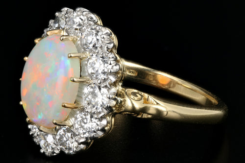 Victorian Style 18K Yellow Gold and Platinum 1.68 Carat Oval Cut Opal and Diamond Ring - Queen May