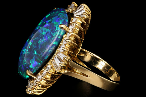 Modern 18K Yellow Gold 20 Carat Black Opal and Diamond Cocktail Ring - Queen May