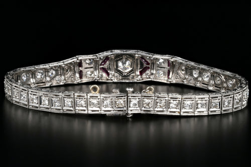 Art Deco Platinum 3 Carat Old European Cut Diamond and Ruby Bracelet - Queen May