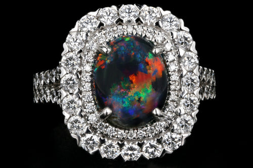 Modern 14k White Gold 1.81CT Cabochon Cut Black Opal and Diamond Ring - Queen May