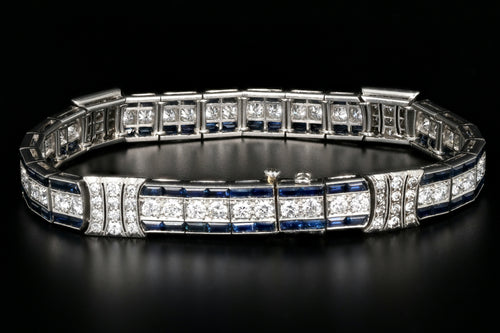 Art Deco Tiffany and Co. Platinum Natural Sapphire and Old European Cut Diamond Bracelet GIA Certified c.1925 - Queen May