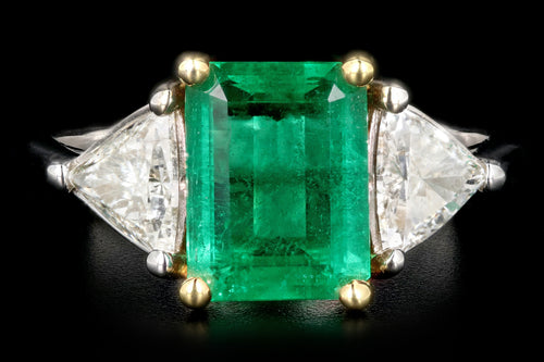 New 18K White and Yellow Gold AGL Certified 1.58 Carat Colombian Emerald and Trillion Cut Diamond Ring - Queen May