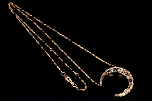 Victorian 14K Rose Gold Crescent Moon Diamond and Sapphire Necklace - Queen May