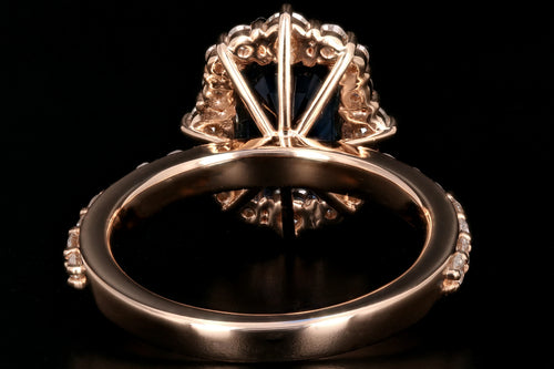 New 18K Rose Gold Octagonal Cut 2.39 Carat No Heat Thailand Sapphire and Diamond Halo Ring - Queen May