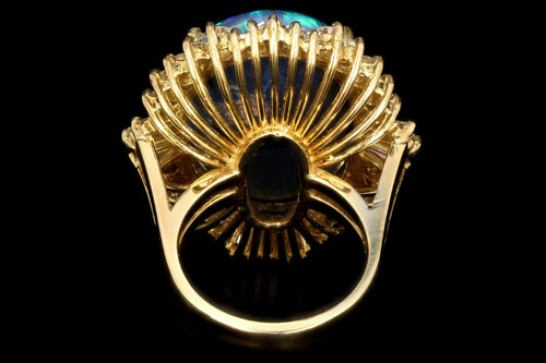 Modern 18K Yellow Gold 20 Carat Black Opal and Diamond Cocktail Ring - Queen May