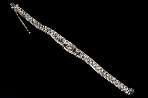 Art Deco Platinum 3 Carat Old European Cut Diamond and Ruby Bracelet - Queen May
