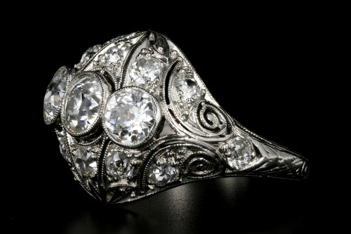 Art Deco Platinum 2.53 Carat Total Weight Three Stone Diamond Ring - Queen May