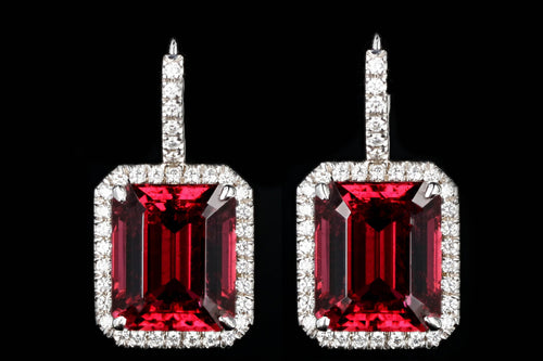 New 14K & 18K White Gold 19.1 Carat Rubellite Tourmaline and Diamond Halo Earrings - Queen May