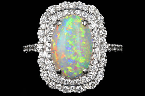 New 14K White Gold 2.98 Carat Oval Cut Opal and Diamond Ring - Queen May