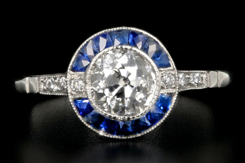 Art Deco Style Handmade Platinum .84 Carat Diamond and Sapphire Bullseye Ring GIA Certified - Queen May