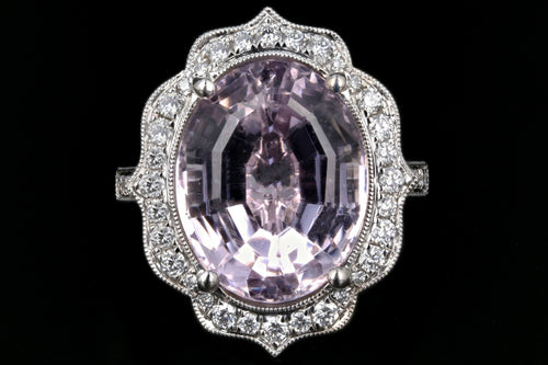 New 14K White Gold Kunzite and Diamond Statement Ring - Queen May