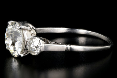 Art Deco Platinum 3 Stone 1.63 Carat Center Old European Cut Diamond Engagement Ring - Queen May