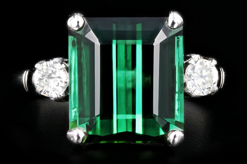 Modern Platinum  6.35 Carat Green Tourmaline and Diamond Ring - Queen May