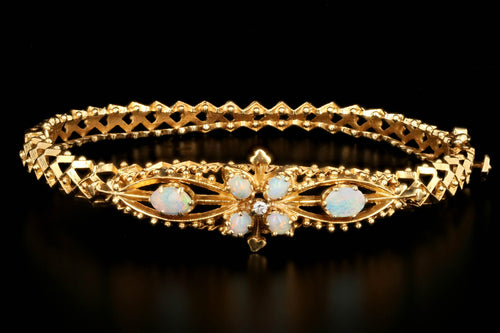 Vintage 14K Yellow Gold Opal and Diamond Bangle - Queen May