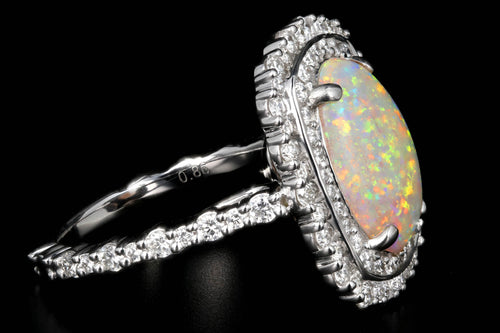 New 14K White Gold 2.98 Carat Oval Cut Opal and Diamond Ring - Queen May