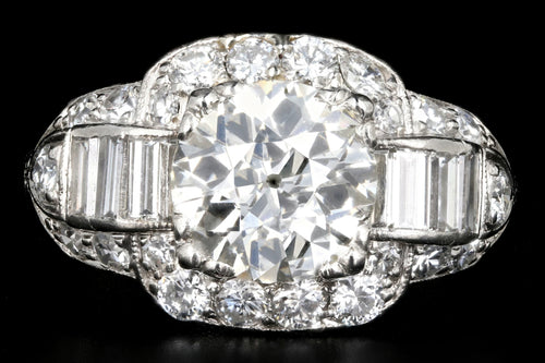 Art Deco Platinum 1.75 Carat Old European Cut Diamond Engagement Ring - Queen May
