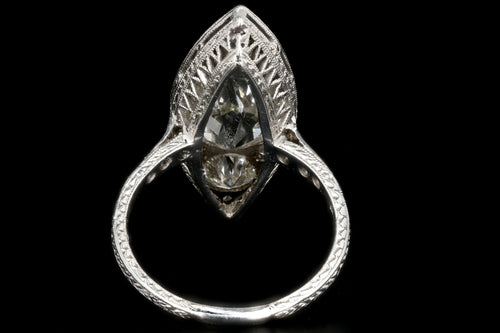 Edwardian Platinum 3.5 Carat Old Euro Center Navette Ring - Queen May