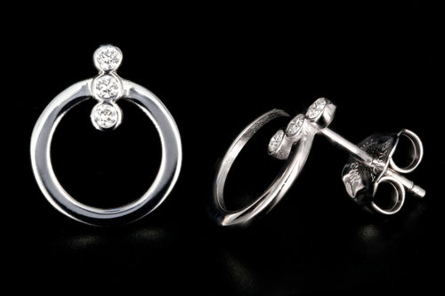 New 14K White Gold Diamond Circle Earrings - Queen May