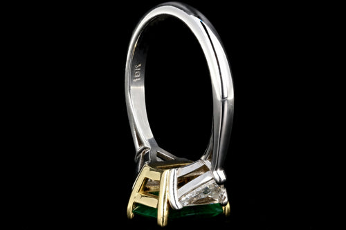 New 18K White and Yellow Gold AGL Certified 1.58 Carat Colombian Emerald and Trillion Cut Diamond Ring - Queen May