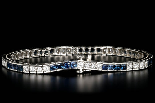 Modern Platinum 3 Carat Natural Sapphire and 1 Carat Diamond Tennis Bracelet - Queen May