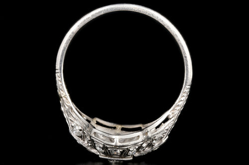 Art Deco Platinum Diamond Three Stone Shield Ring - Queen May