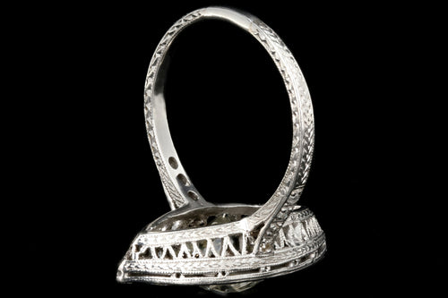 Edwardian Platinum 3.5 Carat Old Euro Center Navette Ring - Queen May