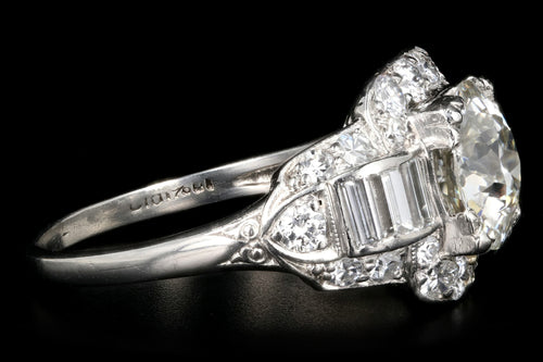 Art Deco Platinum 1.75 Carat Old European Cut Diamond Engagement Ring - Queen May