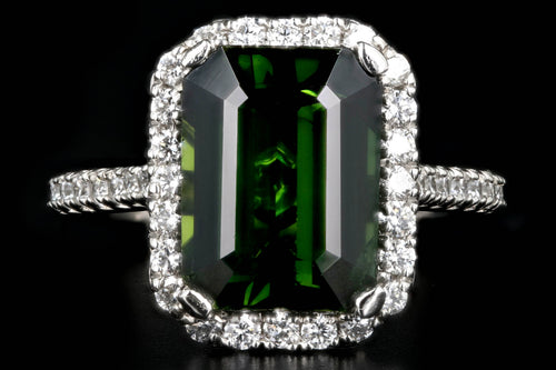 New Platinum 5.65 Carat Green Tourmaline and Diamond Halo Ring - Queen May