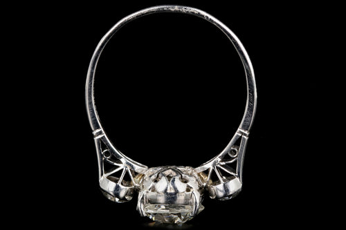 Art Deco Platinum 3 Stone 1.63 Carat Center Old European Cut Diamond Engagement Ring - Queen May