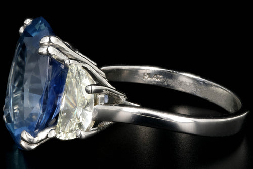 Platinum 9.72 Carat Cornflower Blue Burma No Heat Oval Cut Sapphire and 2 Carat Half Moon Diamond Ring GIA Certified - Queen May