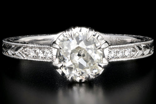 Modern 14K White Gold .75 Carat Old Mine Cut Diamond Engagement Ring GIA Certified - Queen May