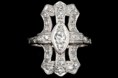 Art Deco Platinum Diamond Shield Ring Size 6.5 - Queen May