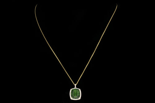Modern 6.35CT Natural Green Tourmaline and Diamond Pendant Necklace - Queen May