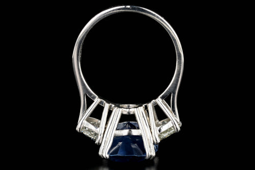 Platinum 9.72 Carat Cornflower Blue Burma No Heat Oval Cut Sapphire and 2 Carat Half Moon Diamond Ring GIA Certified - Queen May