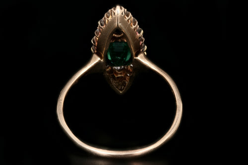 Victorian 14K Yellow Gold .75 Carat Emerald and Old European Cut Diamond Navette Ring - Queen May