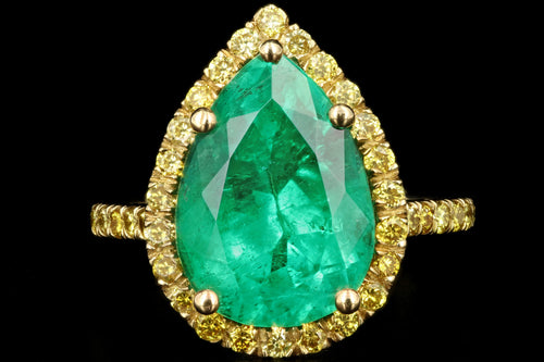 New 18k Yellow Gold 5.92 Carat Colombian Emerald and Vivid Yellow Diamond Ring - Queen May